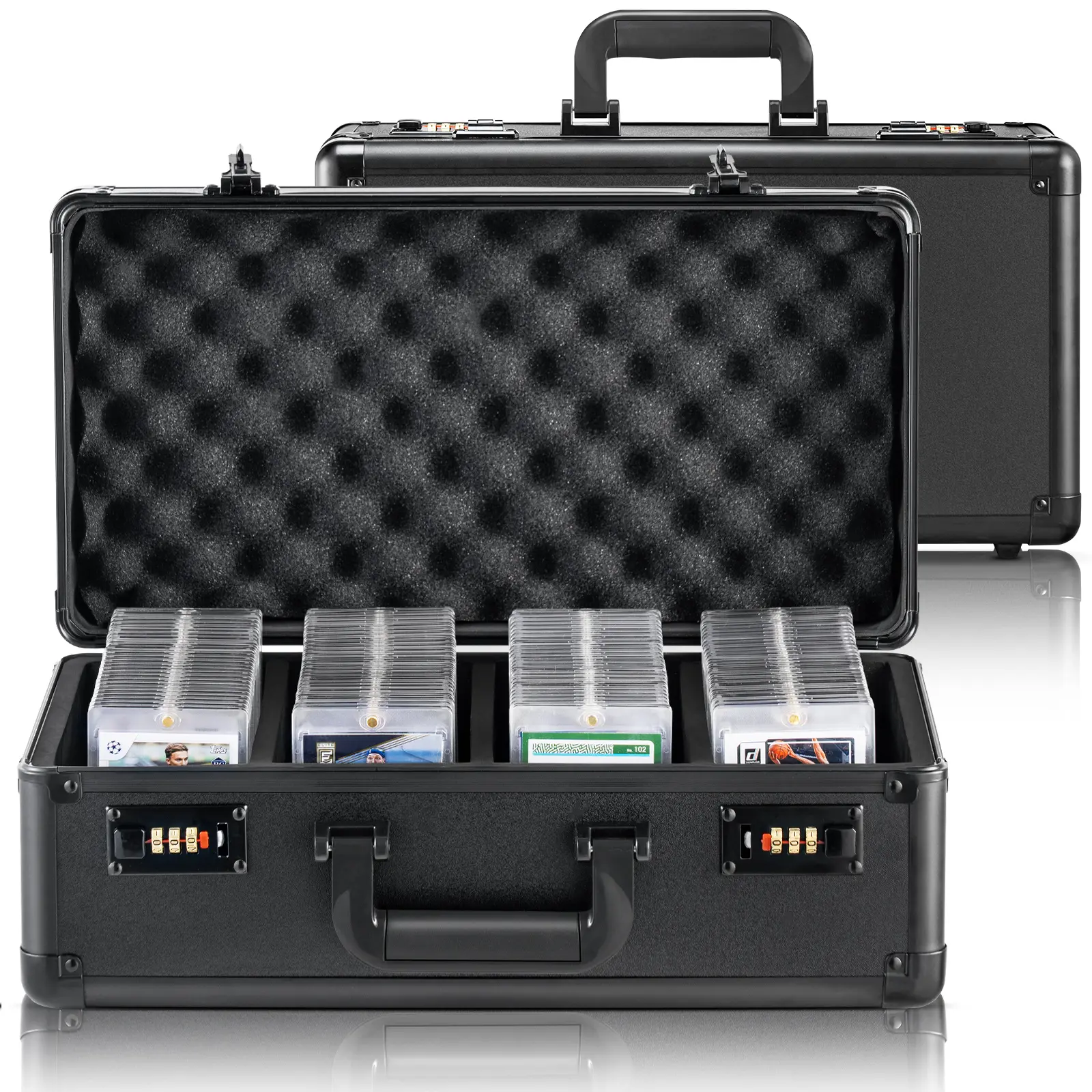 【Summerfinds】VEVOR Graded Card Storage Box 4 SlotsGraded Sports Cards Holder Carrying Case with Coded Lock Foam Dividersfor 108 PSA Graded Cards 76 BGS Cards 84 SGC Cards 388 Top Loaders Metal Organiser