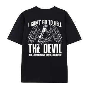 I Can't Go To Hell T-Shirt Devil Restraining Order Grim Reaper Graphic Tee Dark Humor Edgy Biker Veteran Joke Men's Grunge Top Casual Print Apparel Cotton