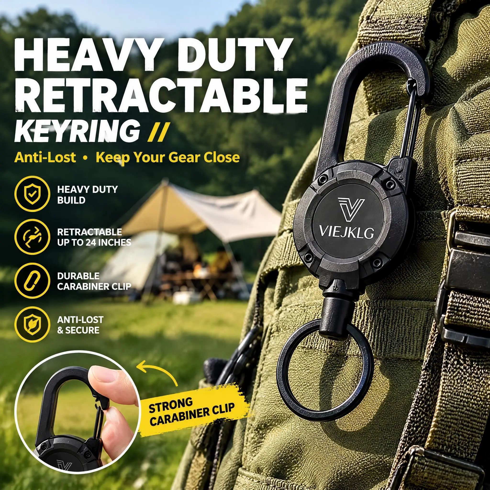 【BUY 2 GET 1 FREE】3-in-1 Multifunctional Retractable Pull Reel Carabiner Keychain, Strong Steel Wire Rope Buckle Steel Cord, Car Keychain Keychain for Backpack Backpack Keychains, Outdoor Sport Tool for Men's Accessories Tools Gadgets Mens Gifts