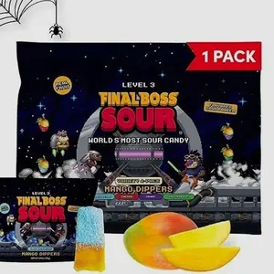 Final Boss Sour Fun Dip, Blue Raspberry, 1 Pack, Level 3, Extreme Super Sour Powder with Real Candy Tasting Dried Mangoes, All Natural 80s & 90s Party Candy, Snack for Kids, Teens, Adults & On the Go