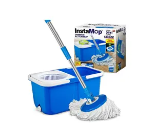 Insta Mop Spin Mop and Bucket with Wringer Microfiber Mop Head Floor Cleaning for Hardwood Tile
