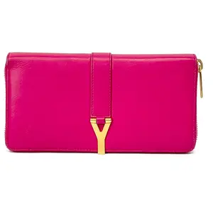 Pre-owned Yves Saint Laurent YSL Y lock Zippy Wallet, Dragon Fruit Pink Calfskin, 19cm, 2016N22621669