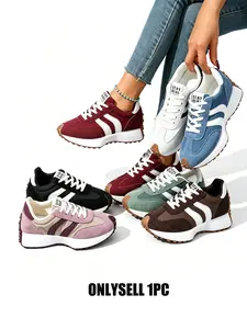 Spring Summer New Women's Thick Sole Sport Shoes, Soft Bottom Comfort Casual Shoes, Trendy Colorblock Design, Mid Top, Medium Width, Thick Sole Sneakers
