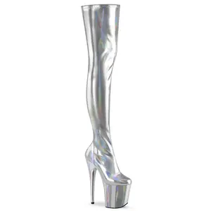 8 Inch Heel FLAMINGO-3000HWR Silver Holo High Wedge Boot