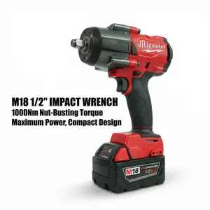 Milwaukee M18 FMTIWF12 1000Nm Electric Wrench With Battery Charger Industrial Bolt Removal Tool High Torque Performance Cordless Lithium Nailer Kit