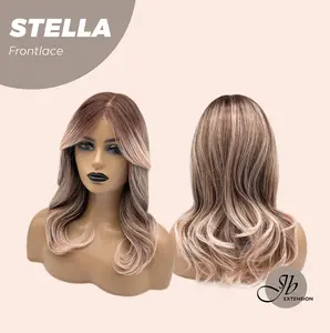 JBEXTENSION 16 Inches Apricot Curly Women Pre-Cut Frontlace Glueless Wig STELLA