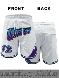 Retro 12 Retro Basketball Shorts, Drawstring Basketball Shorts, UTAH Embroidered Loose Breathable Classic Sports Shorts with Zipper Pocket, Suitable for Playing Basketball, Daily Sports Running Exercise, Beach, Athletic Mesh Shorts