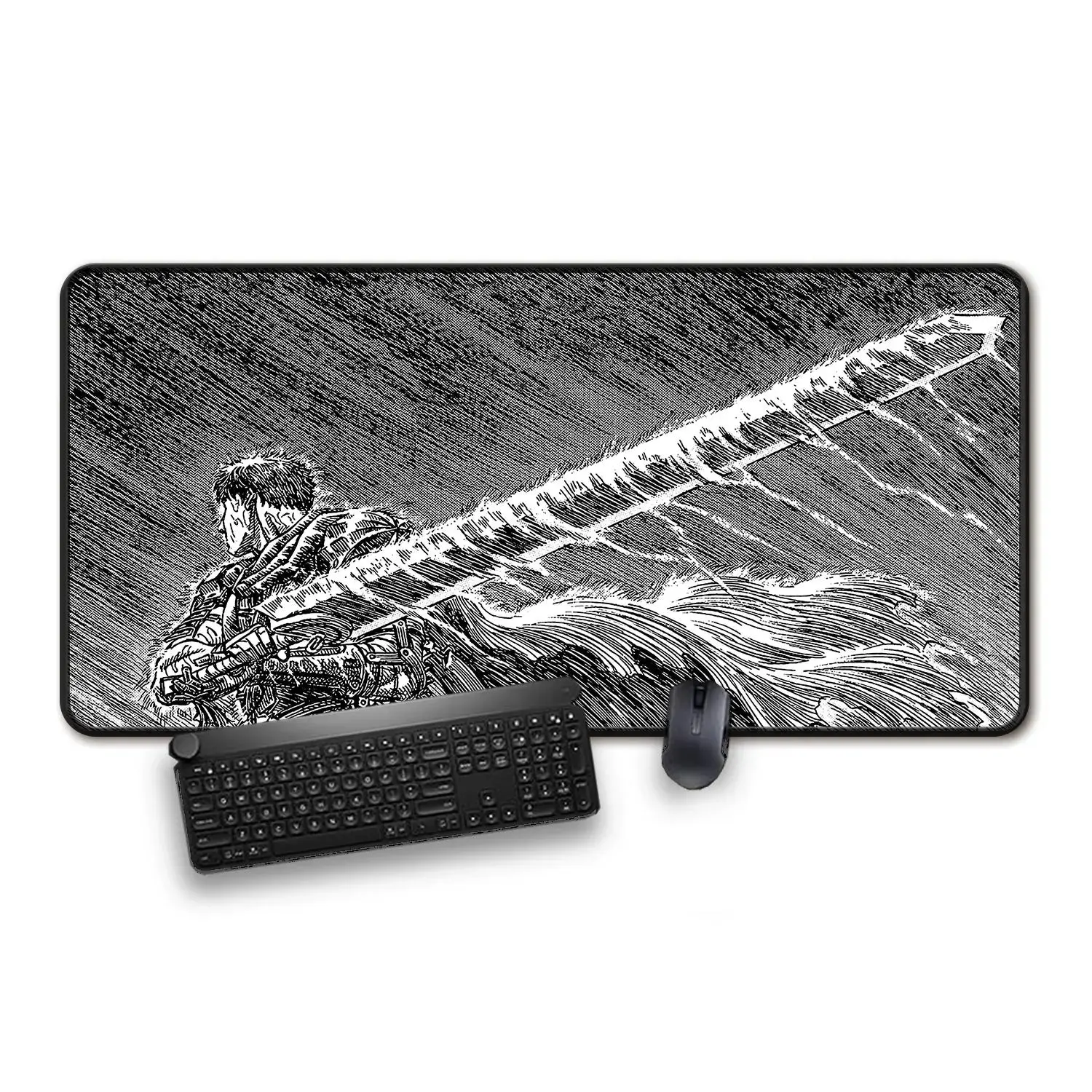Extra Large Anime Warrior Desk Pad - Manga Line Art Design, Anti-Slip Rubber Base, Nostalgic Gaming Mousepad for Office & Computer Desks