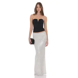 Sequin Maxi Skirt in Silver