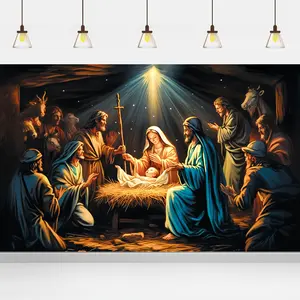 1pc, Birth Of Jesus Photography Backdrop Nativity Christmas Background Pictures Party Banner Decor Photo Booth Shooting Studio Props Ornaments Decoration White