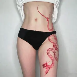 Skeletal Art: Dark-Style Snake Skeleton with Unique Flames – Large Waterproof Tattoo Stickers for Men and Women