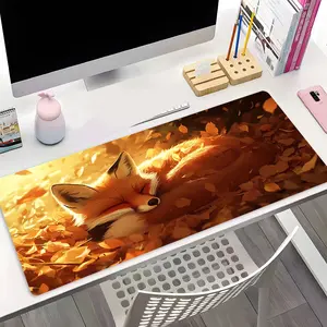 Cozy Cute Sleeping Fox Autumn Art Large Gaming Mouse Pad, aesthetic desktop decoration protection pad,rubber pad non-slip lock edge work pad,multi-size mouse pad suitable for laptop,desktop computer games, work,family, good gift, Desktop Accessory