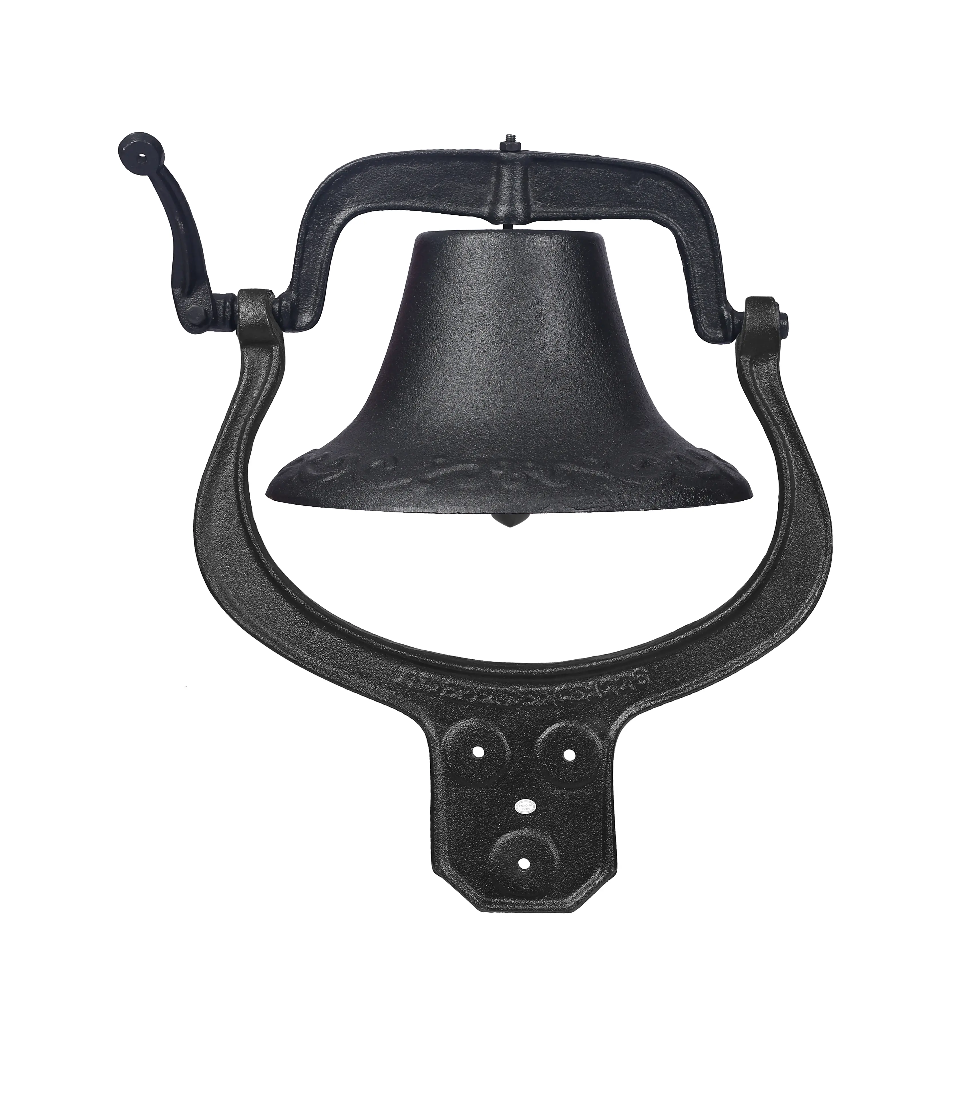 Large Cast Iron Dinner Bell - Post-Mounted Outdoor Hand Tool with Loud Authentic Tone and Ringing Arm, for School, Farm, Bar, Boat
