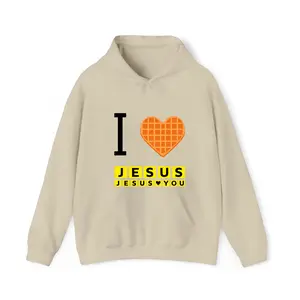 I Love Jesus Waffle Heart Funny Christian Breakfast Hoodie - Sweatshirt - TShirt, Graphic Design Classic Top Casual Style Soft & Comfy  For Men, For Women