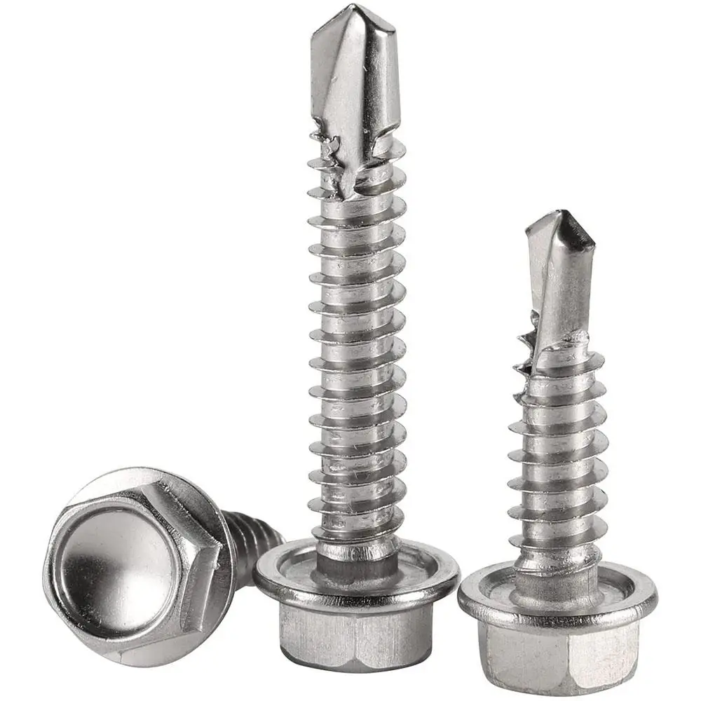 Self Drilling Screw, Hex Washer Head Self Drilling Screws (100pcs), Multiple Size Screws, Stainless Steel Self Tapping Sheet Metal Screws, Bolts Acces