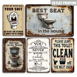 2D Flat - 5pcs Funny Toilet Rules Metal Signs |   Farmhouse Bathroom Wall Decor, 8x12 Inch Tin Plaques with Humorous Restroom Etiquette, Rustic Vintage Design for Restroom & Home D