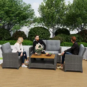 Royalcraft 4-Piece Patio Furniture Set, All Weather Wicker Patio Conversation Seating Sets with 2-Tier Coffee Table, Outdoor Modular Sectional Sofa Couch for Porch Balcony Backyard Deck