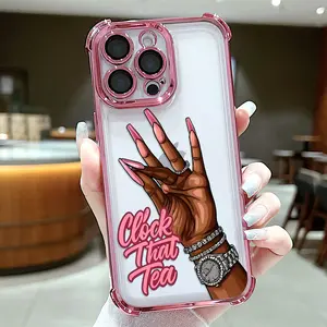 Fashion Hand and Clock That Tea Text Pattern Phone Case , Electroplated Cover with Airbag Shockproof Slim Soft TPU Cover for iPhone X 11 12 13 14 15 16 17 Pro Max Plus Air