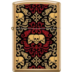 212 MAIN 2019 Skulls Ornament Brushed Brass Finish Lighter - Stylish Lighter Covers, Men's Accessories, Home Supplies Add-ons