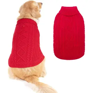 Thermal Knitted Dog Sweater for Small Medium Large Dogs, Warm Winter Dog Cat Coat Outfits, Classic Cable Knit Turtleneck Pullover Dog Jumper