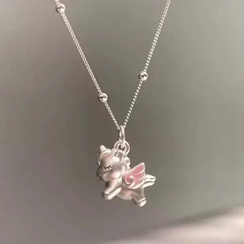 Whimsical Accessories Mini Unicorn Cartoon Pendant Jewelry - Unisex Adult Clavicle Chain with Artificial Gemstones, Blends Sweetness with Edgy Punk Style, Darcy Niche Fashion Gift Necklace
