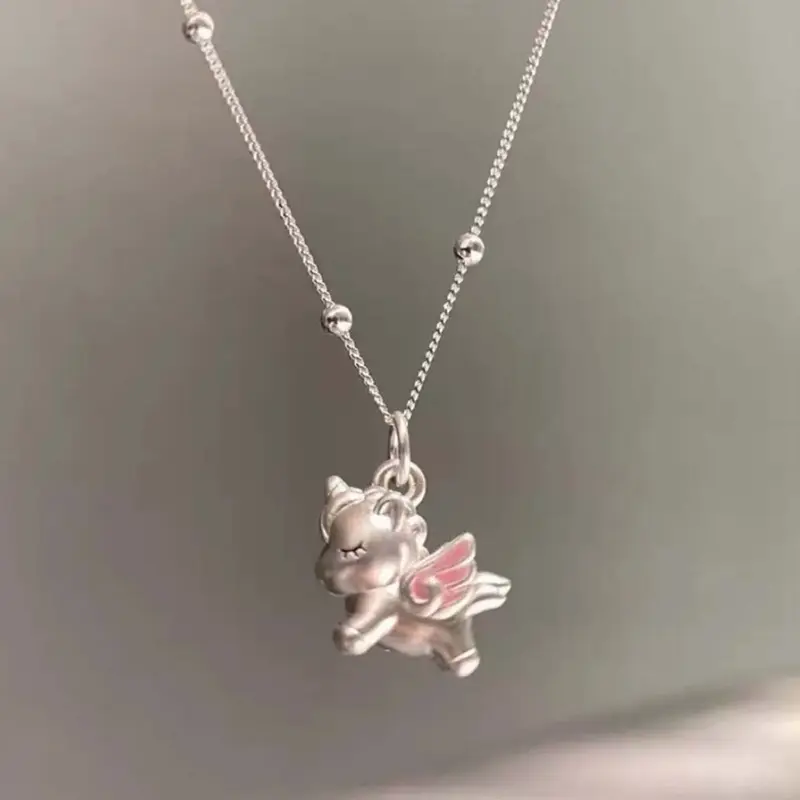 Whimsical Accessories Mini Unicorn Cartoon Pendant Jewelry - Unisex Adult Clavicle Chain with Artificial Gemstones, Blends Sweetness with Edgy Punk Style, Darcy Niche Fashion Gift Necklace