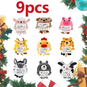 9pcs, Crochet Animal Emotional Support Positive Handmade Crafts Creative & Cute Funny Birthday Gifts Party Decorations with Positive Uplifting Messages