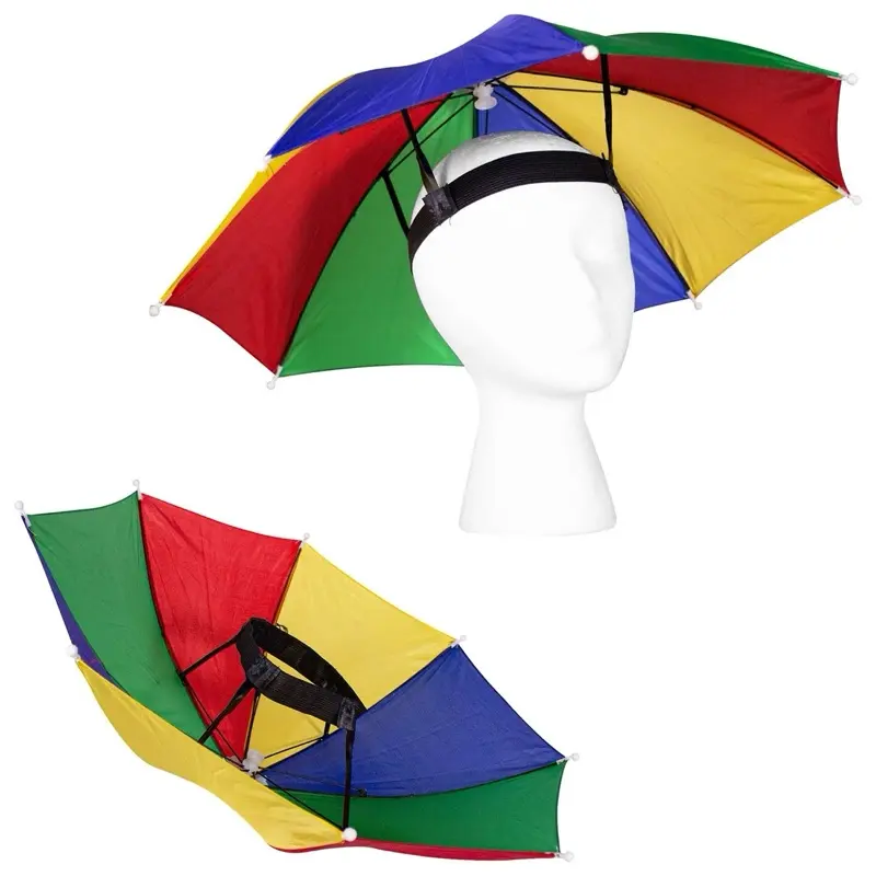 Folding Polyester Sun Umbrella Hat - Lightweight, Covered Headwear for Outdoor Camping, Fishing, Rain and Hot Weather