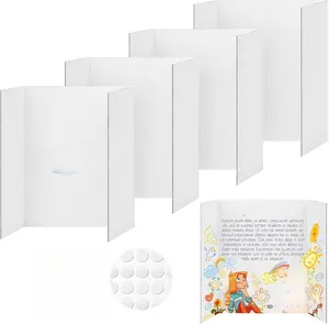 4 Pcs Trifold Poster Board, 21.5x14 inches Small White Poster Board Comes with Sticky Accessories, Corrugated Presentation Boards, Display Board for School Projects, Business Presentations
