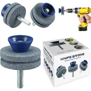 New universal wear resistant lawn mower blade sharpener quality double layer corundum lawn mower blade sharpener for any power drill hand drill doublelayer grindstone not easy damagegray