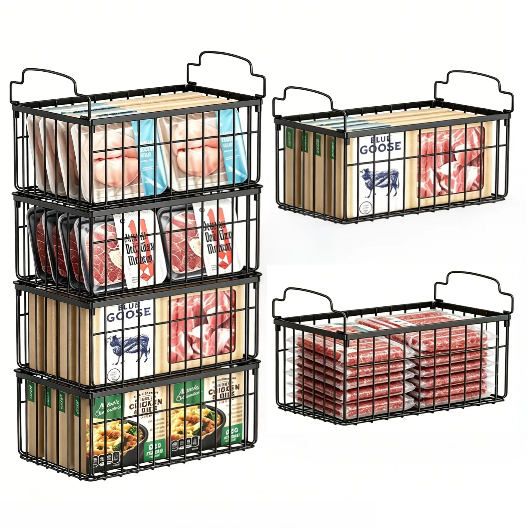 Msercuor  Freezer Organizer Bins 2/4/6/8 Pack – Stackable Wire Storage Baskets for Chest Freezer, Rustproof Metal Freezer Organizers for Meat, Food, Kitchen & Pantry