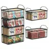 Msercuor Stackable Wire Freezer Organizer Storage Bins - Black 4-Pack, Durable Rustproof Stainless Steel Wireframe Baskets, Open-Frame Design, Airflow-Friendly, Drawer-Ready Fit, Space-Saving Lift-to-Grab Access (2/6/8 Multiple Packs Options)