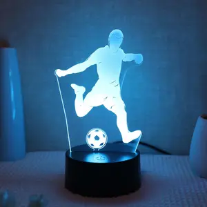 3D Football Boy Night Light, USB Powered 7 Color Changing LED Desk Lamp, 3D Creative Decorative Night Light For Bedroom, Bedroom Led Lights