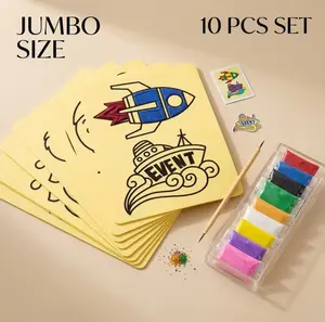 10 Sand Artworks DIY Craft Kit, Mosaic Art Supplies with Colored Chalk – Stress-Relieving Educational Toy for Kids to Enhance Parent-Child Bonding
