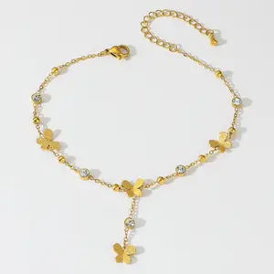 Butterfly Tassel Anklet for Women Fashion Butterfly Tassel Niche Design New Zircon Anklet Foot Jewelry