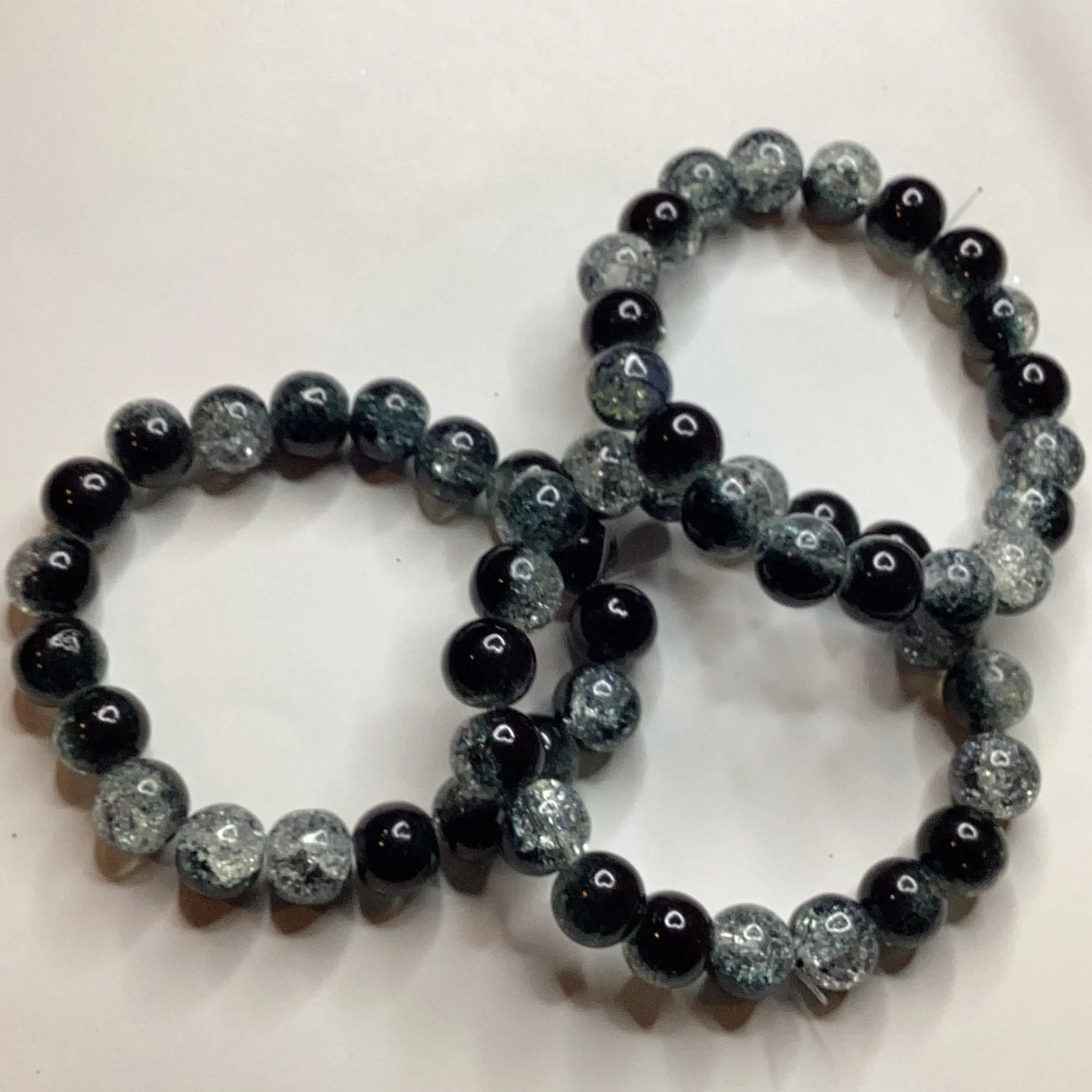 Black and White Crackle Bead Bracelet