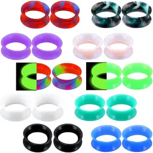20PCS Soft Silicone Ear Gauges Marble Pearlized Flesh Tunnels Plugs Stretchers Expander Double Flared Ear Piercing Jewelry