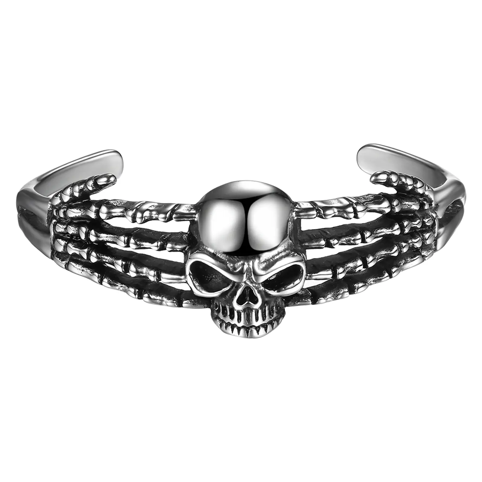 OIDEA Gothic Punk Skeleton Hand Stainless Steel Cuff Bangle for Men Women, Halloween Rock Jewelry Gift, Gothic Jewelry Lovers, Skull Motif, Bone Texture
