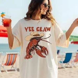 Comfort Colors Lobster Cowboy Shirt, Yee Claw Tee, Funny Lobster Western Beach T-Shirt, Amalfi Coast Trip, Tomato Girl Summer