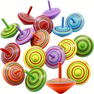 10 wooden tops - non-toxic, safe, smooth spherical handmade style children's toys with rainbow colors and spiral patterns, suitable for party gifts, kindergarten games, etc