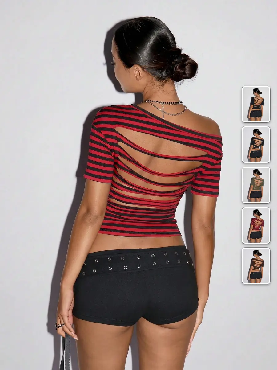 Backless Crop Top Short Sleeve Y2K Summer Outfit Beach Vacation