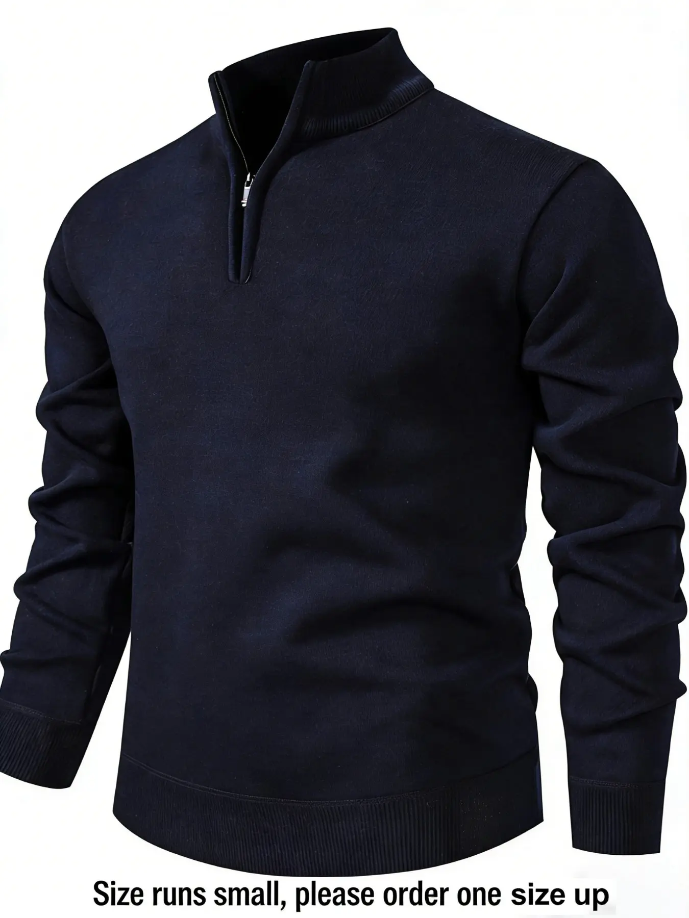 Men's Half-Zip Stand Collar Fleece-Lined Long Sleeve Sweater for Fall & Winter, Youthful Casual Trend Solid Color Knit Top, Comfortable Versatile Menswear, Winter Warm Pullover, Knitwear