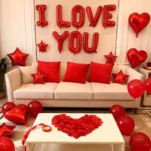 1093pcs/set-16-inch Red Letter i Love You Banner, Red Heart and Star Petal Balloon Set, Letter Balloons, 1000pcs Petals, Suitable for Valentine'S Day Proposal Theme, Anniversary, Valentine'S Day Red Atmosphere Room Background, Couple Romantic Birthday
