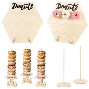 Wooden Donut Stand Dessert Doughnut Wall Display Board Hold Kids Birthday Party Wedding Table Decoration Baby Shower Supplies