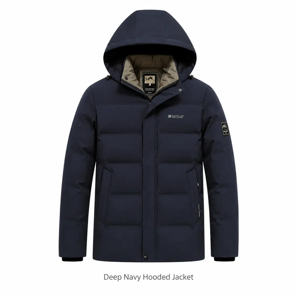 Men's  Hooded Puffer Jacket, Cotton Padded Windproof Winter Coat with Detachable Hood & Multi Pockets