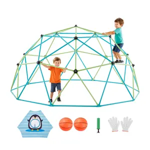 VEVOR Climbing Dome,  10FT Geometric Dome Climber for Kids, 1000LBS Loading Jungle Gym Playground with Octopus Net & 2 Basketballs, Easy-Assembly Outdoor Backyard Climbing Toys - Gift for Boys Girls