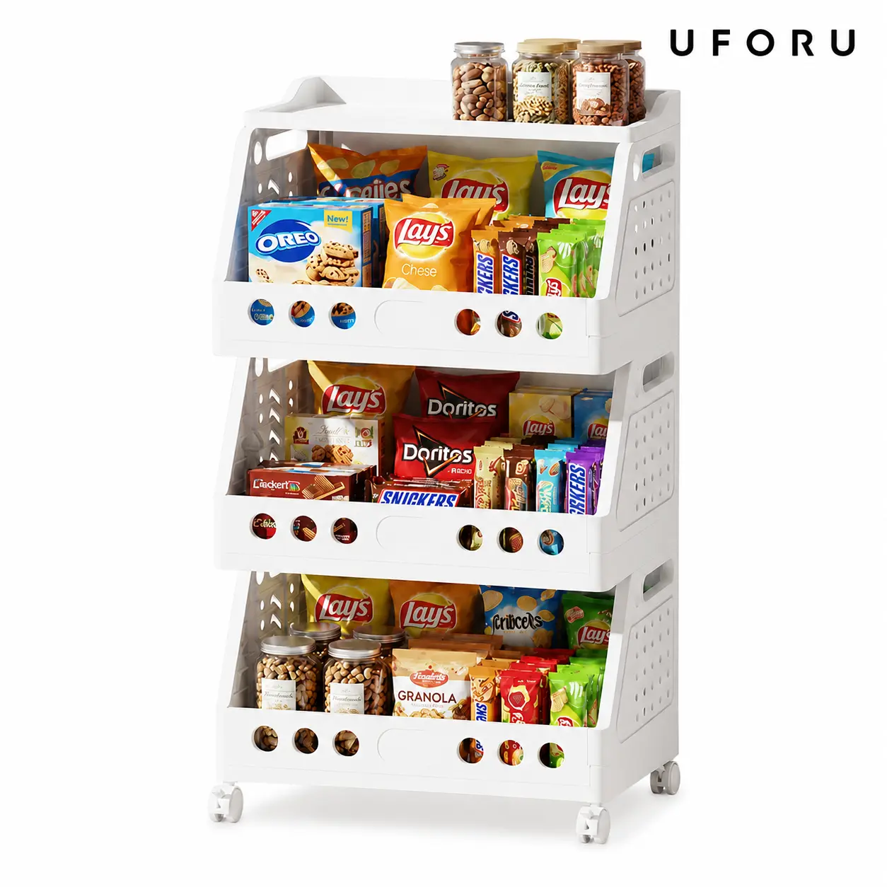 UFORU  5-Tier Stackable Rolling Storage Cart with Wheels, Multi-Purpose Plastic Organizer Shelf, Mobile Utility Storage Rack for Kitchen Pantry, Fruits Vegetables Snacks, Bedroom Bathroom Living Room#SummerWins#dealsforyou#summersale Smooth Minimalist