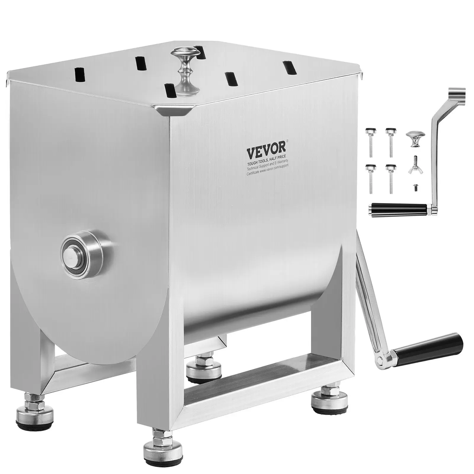【Summerfinds】VEVOR Manual Meat Mixer, 15L Fixed Tank Meat Processing Equipment(Mixing Maximum 15LBS for Meat), Stainless Steel Meat Mixer, Sausage Mixer Machine with Lid and Handle, Ground Beef Hand Mixer Kitchen Appliances