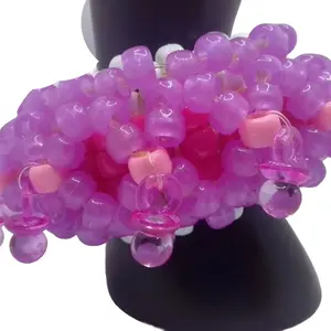 Glow Purple Rotating Kandi Cuff, Middle Rotates with Pink Pacifiers-Handmade-to-order  Beaded Friendship Bracelet
