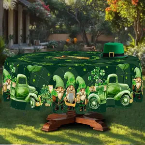 St Patrick's Day Tablecloth for Dining Table and Kitchen Classic Green Polyester Cover with Shamrocks and Irish Details for Round and Rectangular Tables